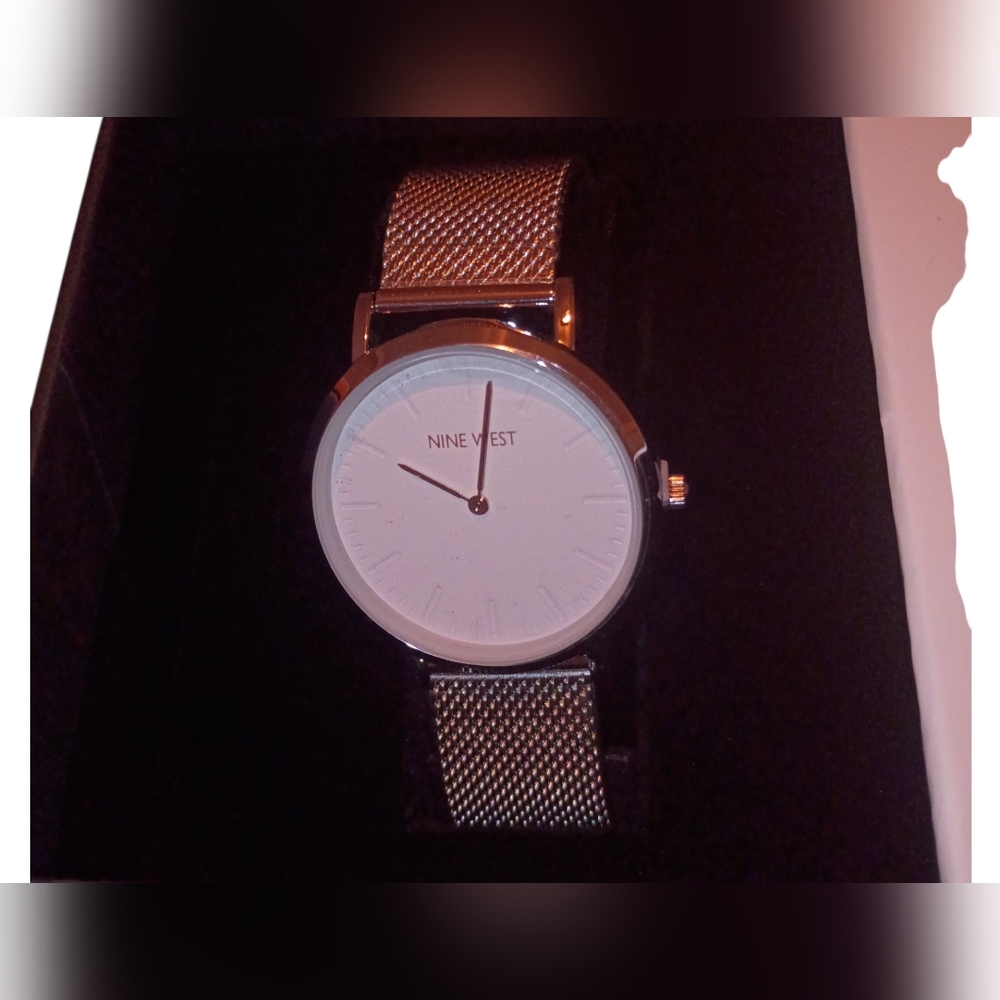 Nine West White Dial Gold Mesh Watch New In Box
